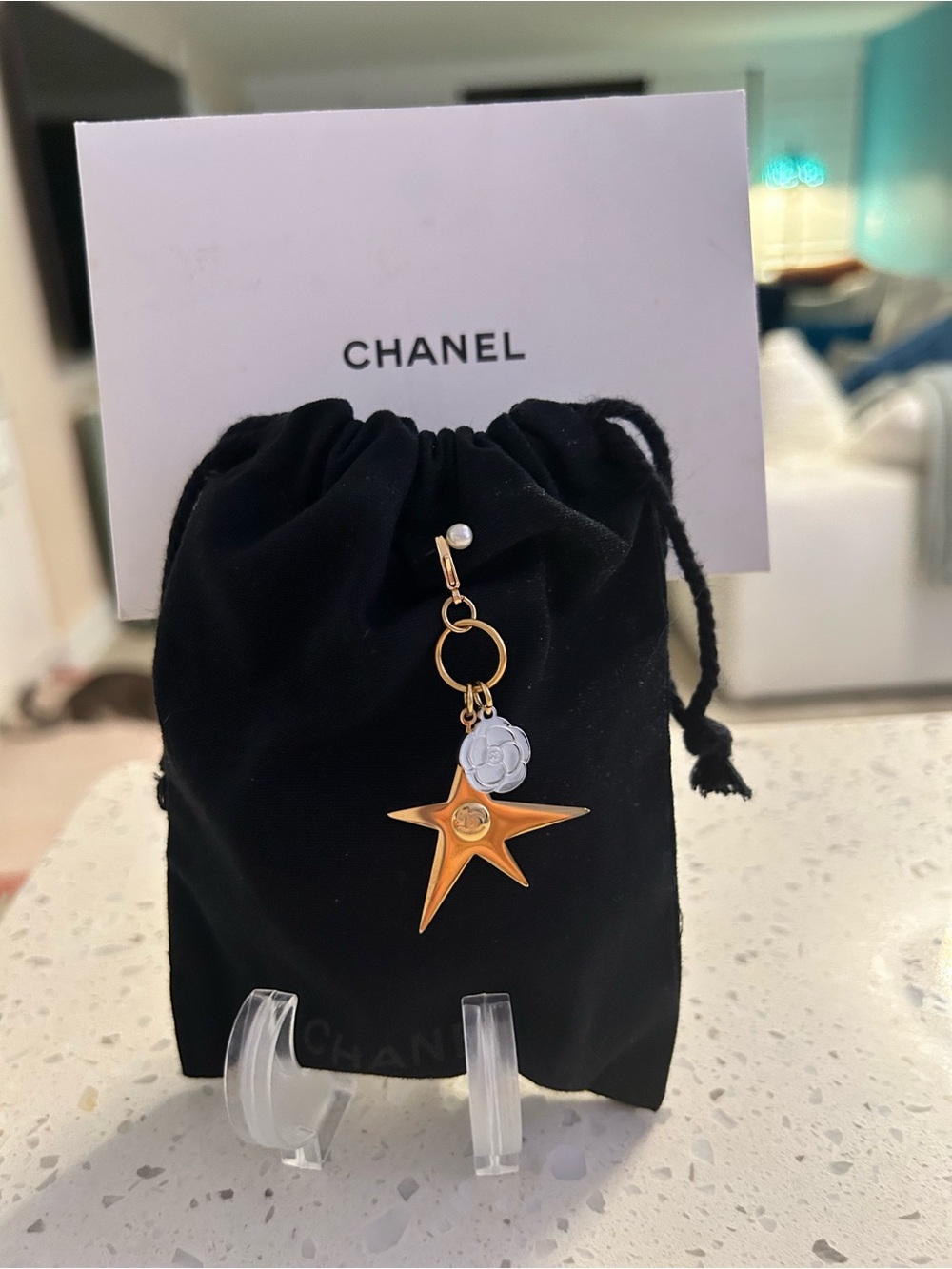 Chanel Ltd. Ed. Gold Star & Iconic Camellia Flower Bag Charm /Keyring